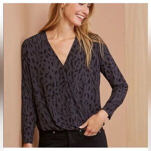 Rails Hillary Ash Cheetah Print Top Blouse Faux Wrap Size Medium